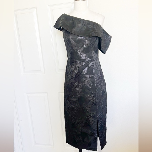 Aidan Mattox Off The Shoulder Jacquard Midi Dress - Picture 5 of 11